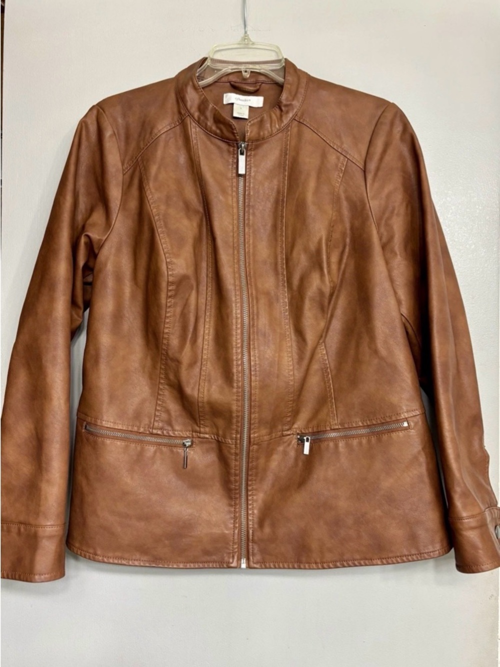 CJ Banks Women's Brown Faux Leather Zip-Front Jacket
